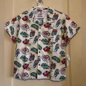 Vintage Inspired Boy’s Car and Bicycle Print Shirt